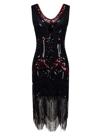 Black 1920s Beaded Fringed Flapper Dresses