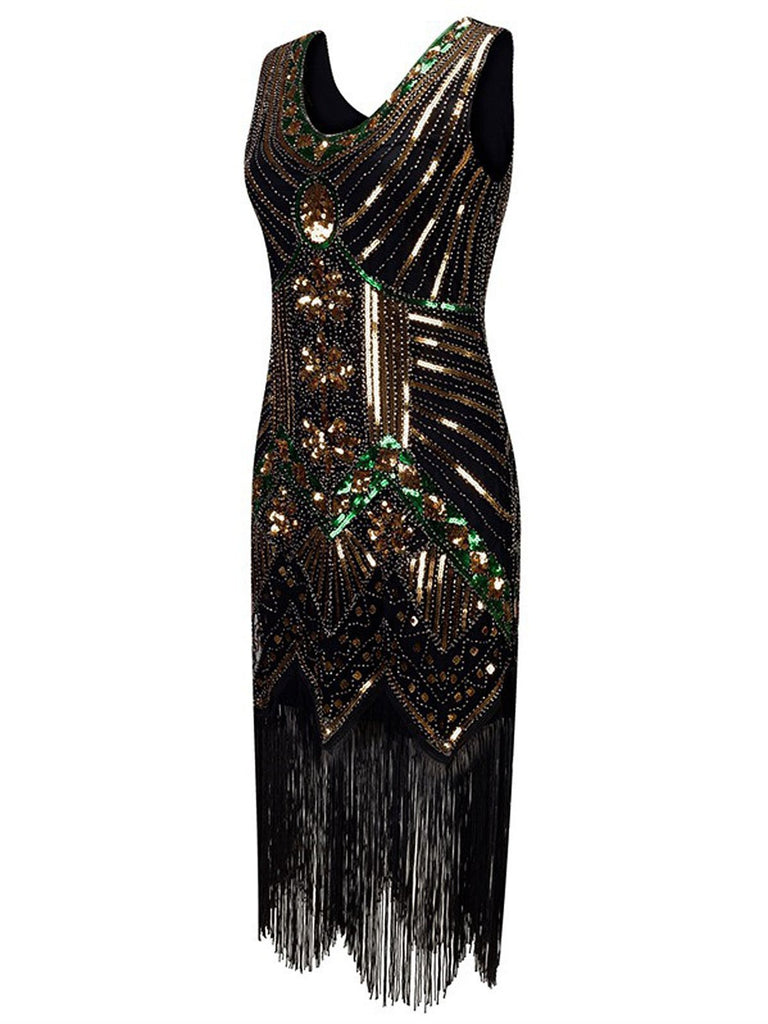 [US Warehouse] Gold 1920s Beaded Fringed Flapper Dresses