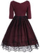 Wine Red 1950s Lace Patchwork Dress