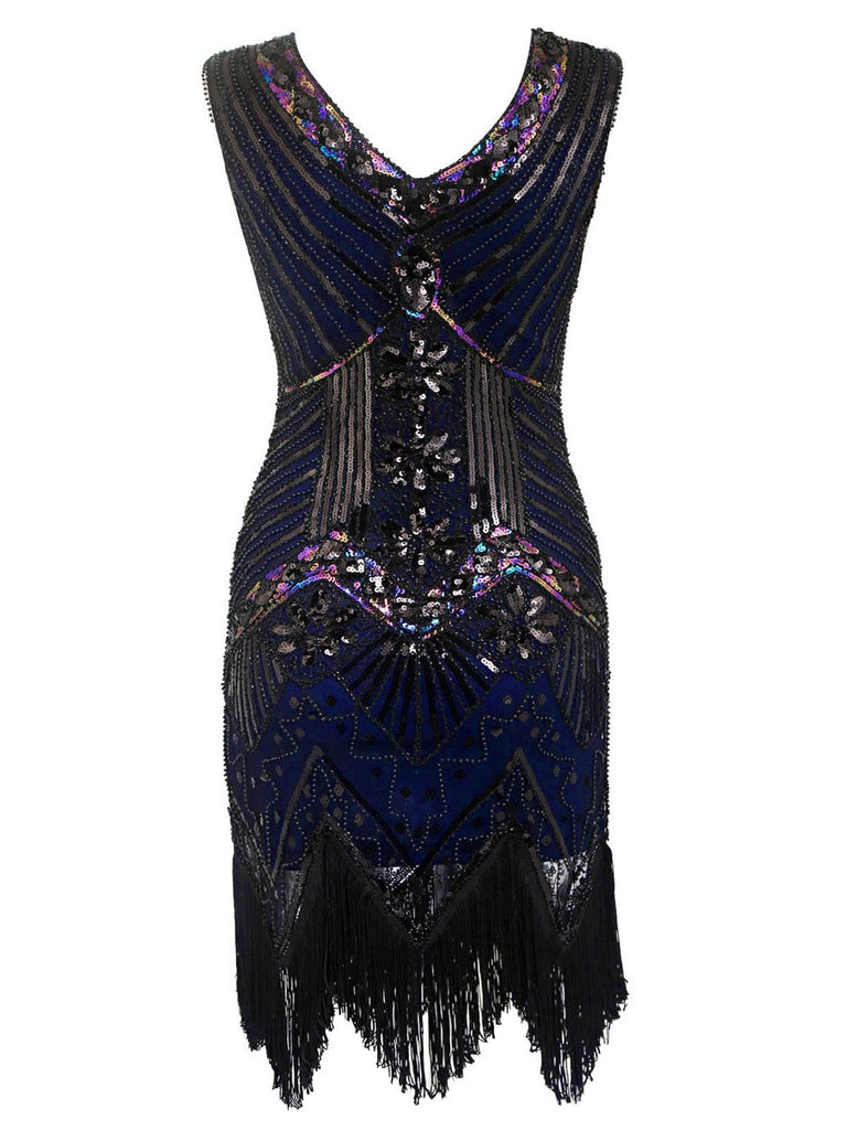 [US Warehouse] Blue Plus Size 1920s Sequined Dress