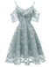 1950s Lace Cold Shoulder Ruffle Dress