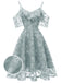 1950s Lace Cold Shoulder Ruffle Dress