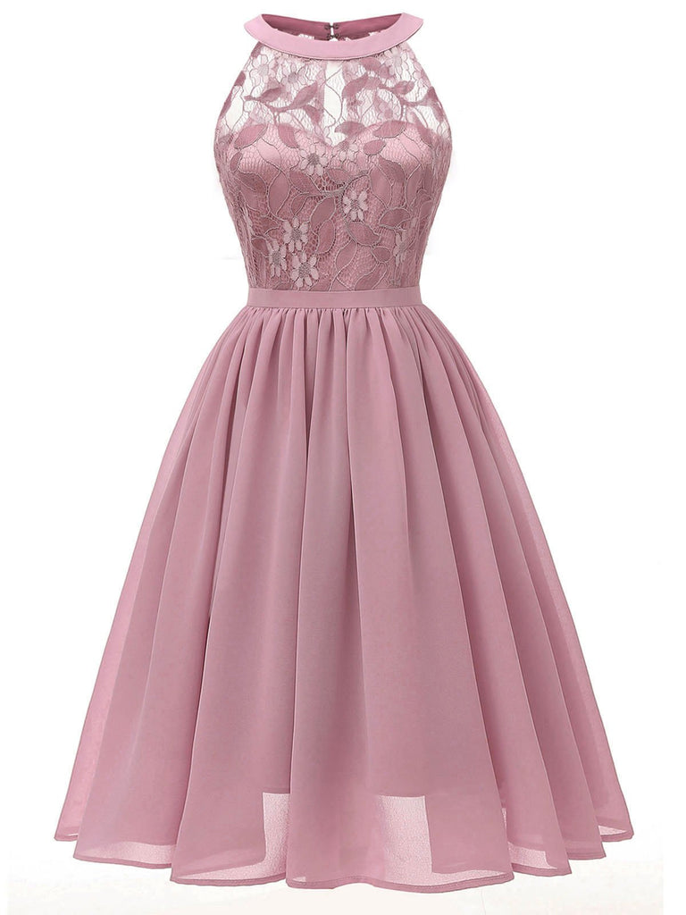 Pink 1950s Floral Lace Swing Dress