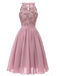 Pink 1950s Floral Lace Swing Dress