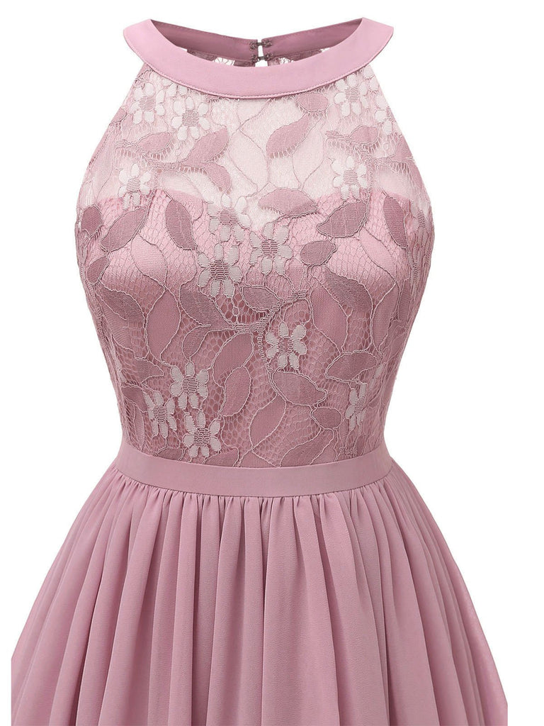 Pink 1950s Floral Lace Swing Dress