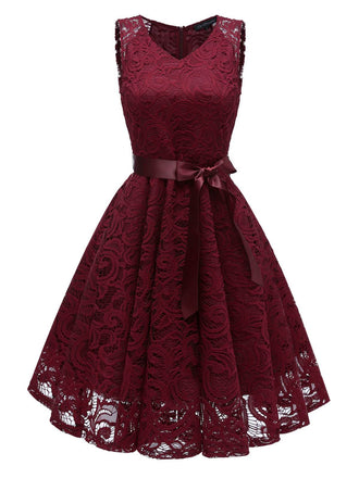 1950s Lace V Neck Bow Dress