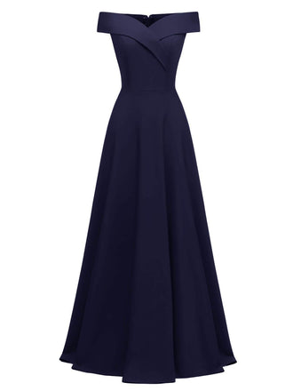 [US Warehouse] Vintage Solid Off Shoulder Long Dress