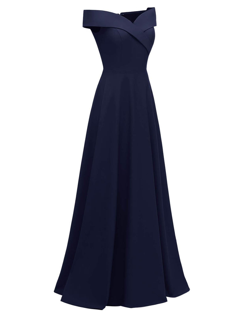 [US Warehouse] Vintage Solid Off Shoulder Long Dress