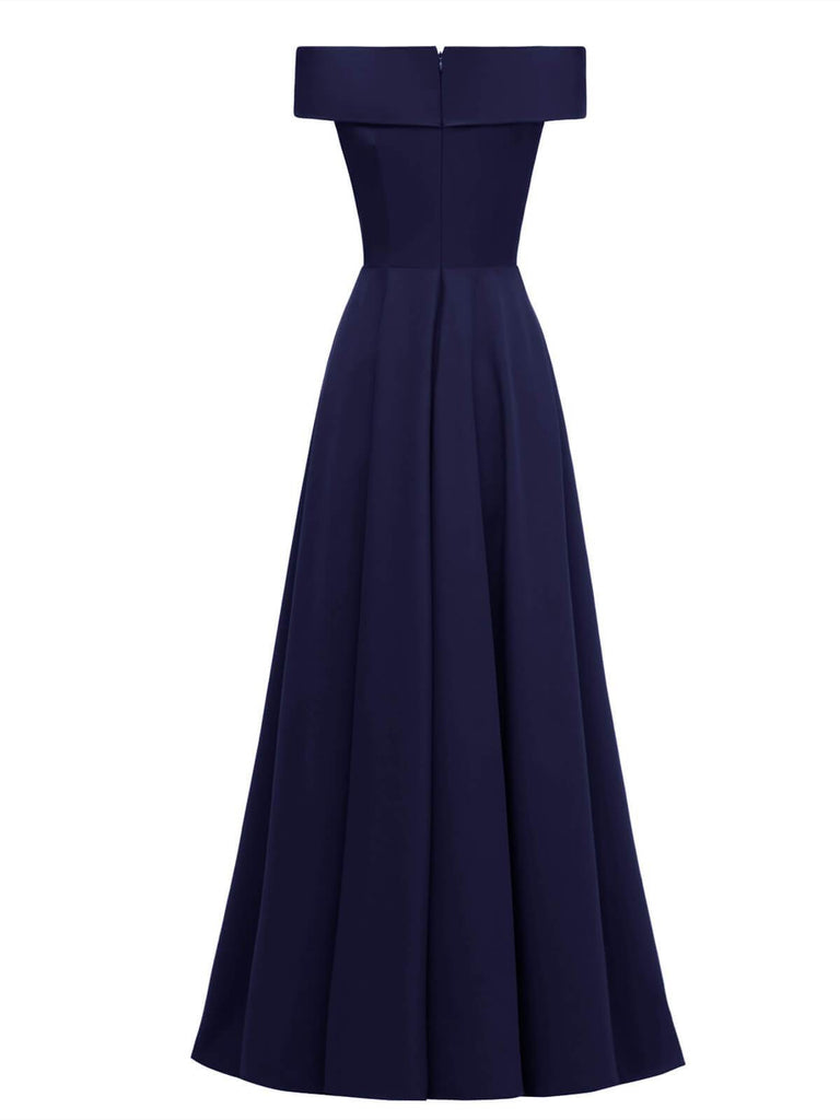 [US Warehouse] Vintage Solid Off Shoulder Long Dress