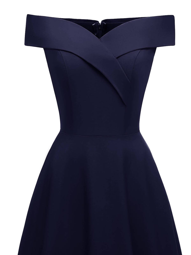 [US Warehouse] Vintage Solid Off Shoulder Long Dress