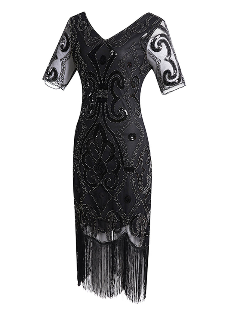 Silver 1920s Sequin Fringe Gatsby Dress