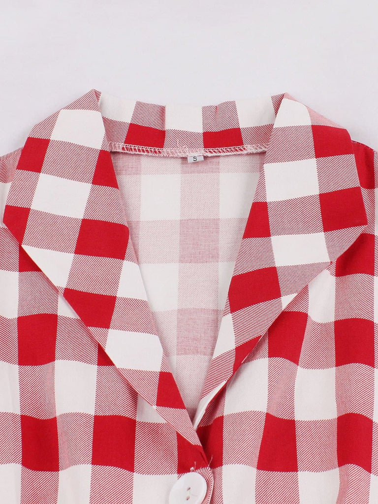 Red 1950s Pockets Plaid Dress