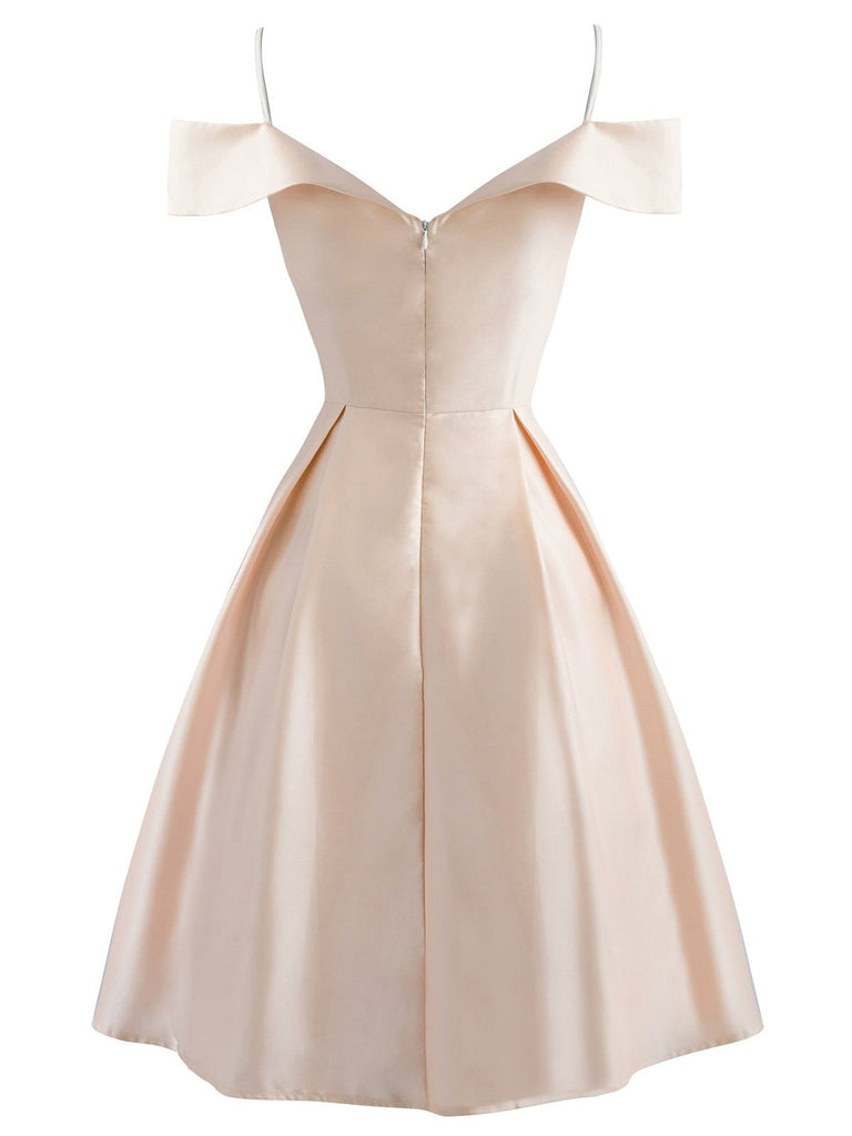 1950s Cold Shoulder Satin Bow Dress