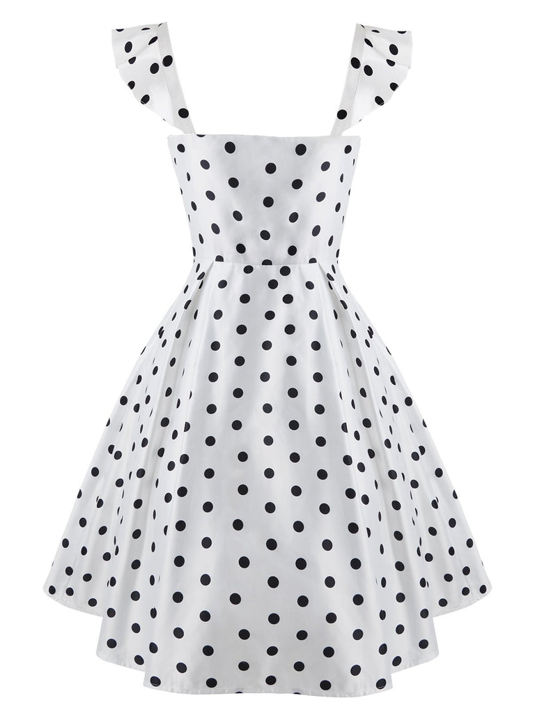 White 1950s Sweetheart Polka Dot Dress