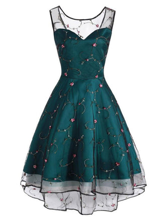 [US Warehouse] 1950s Mesh Hi-Lo Back Lace Up Dress