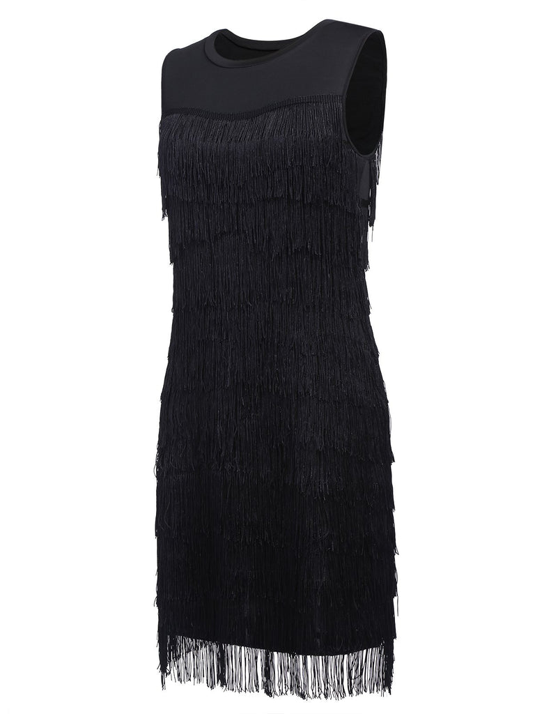 Black 1920s Sequin Tassel Flapper Dress