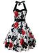 White 1950s Floral Halter Swing Dress