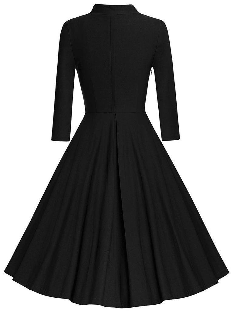 1950s Solid Long Sleeve Swing Dress