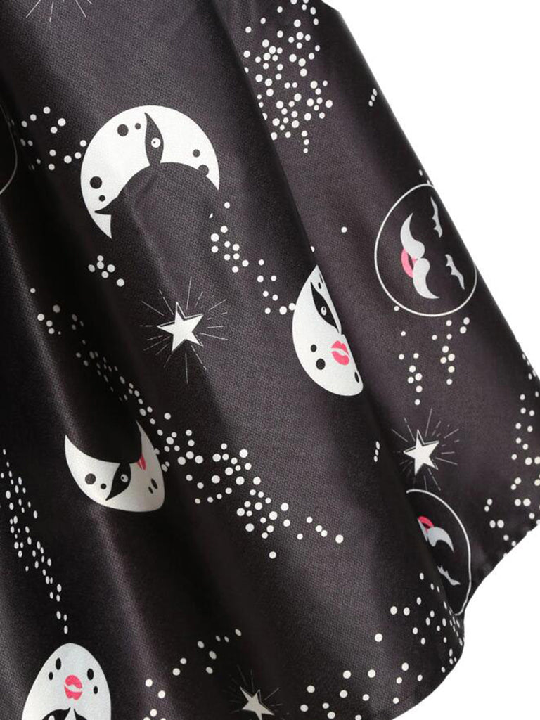 Black 1950s Moon Stars Swing Dress