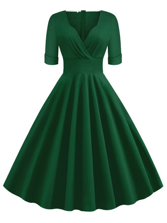 1950s Solid Sweetheart Fold Swing Dress