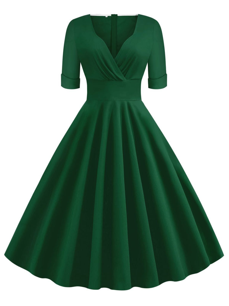 1950s Solid Sweetheart Fold Swing Dress