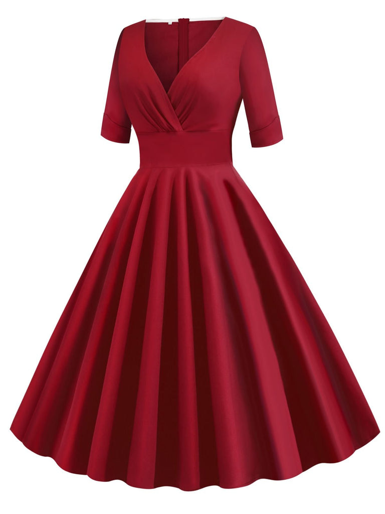 1950s Solid Sweetheart Fold Swing Dress