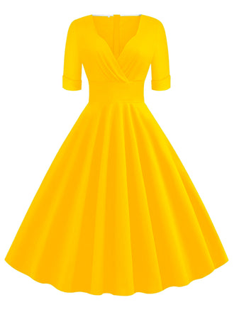 1950s Solid Sweetheart Fold Swing Dress