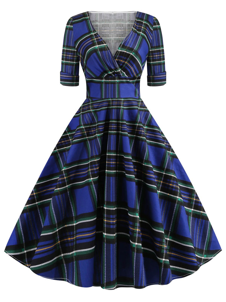 1950s Plaid Sweetheart Fold Swing Dress