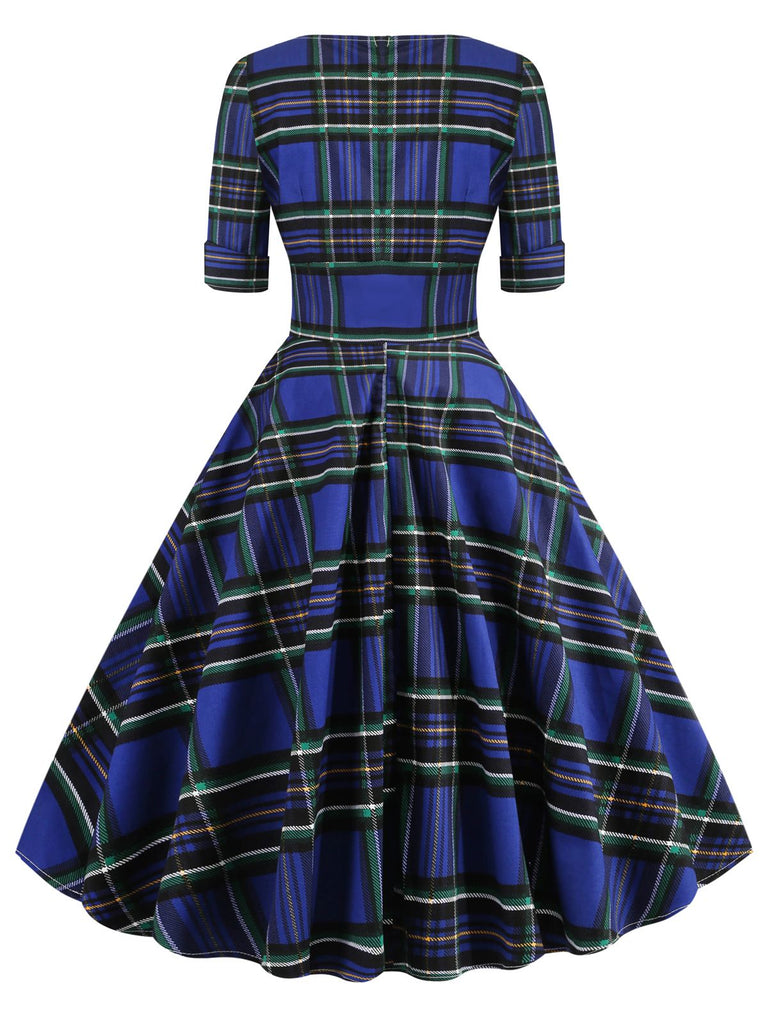 1950s Plaid Sweetheart Fold Swing Dress