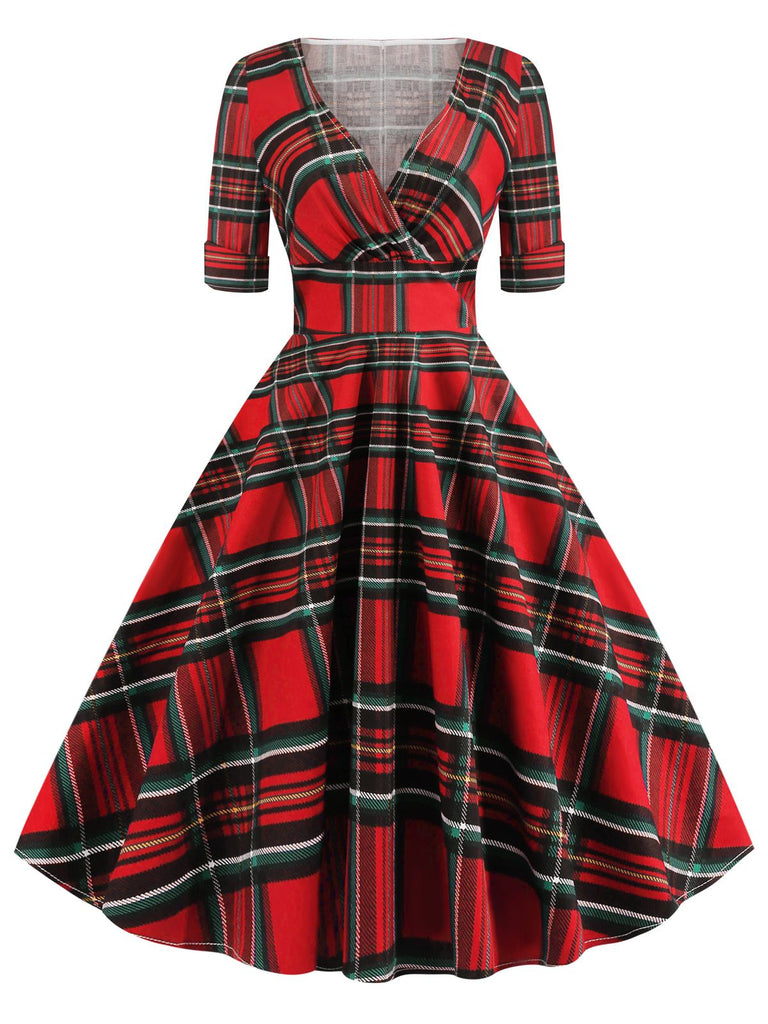 1950s Plaid Sweetheart Fold Swing Dress