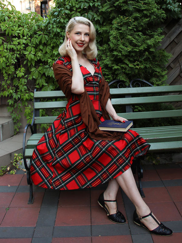 1950s Plaid Sweetheart Fold Swing Dress