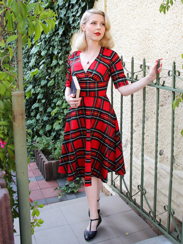 1950s Plaid Sweetheart Fold Swing Dress