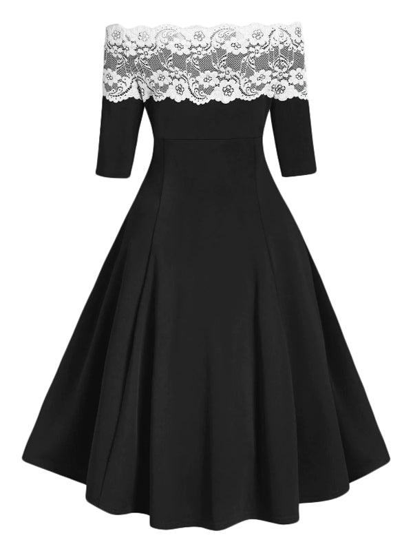 1950s Off Shoulder Button Embellished Dress