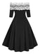 1950s Off Shoulder Button Embellished Dress