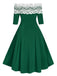 1950s Off Shoulder Button Embellished Dress