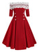 1950s Off Shoulder Button Embellished Dress