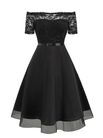 1950s Lace Off Shoulder Swing Dress