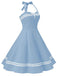 Blue 1950s Polka Dot Halter Swing Dress