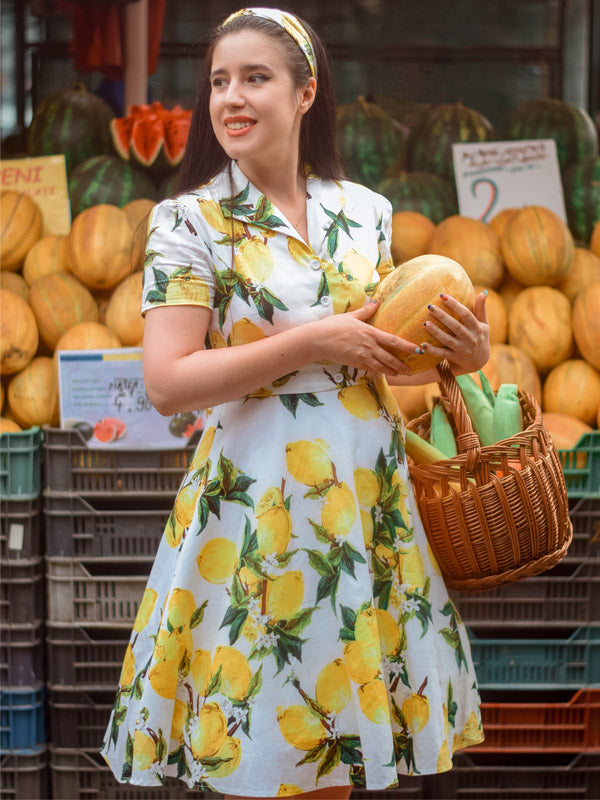 Yellow 1950s Lemon Bow Swing Dress