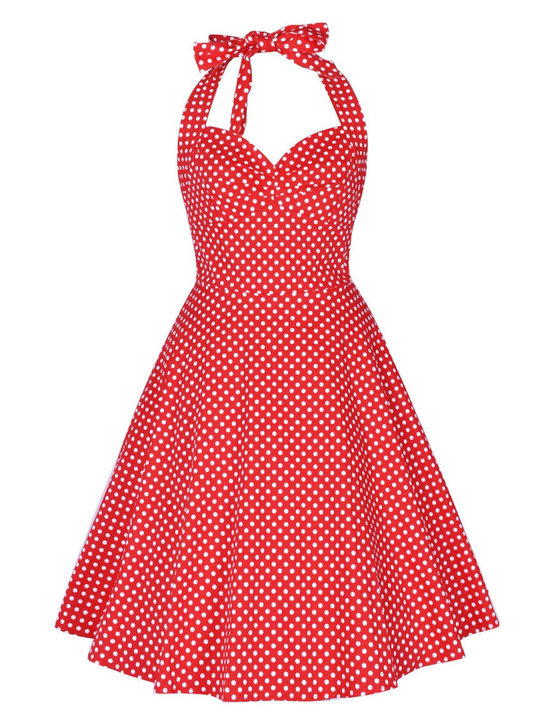 1950s Polka Dot Halter Swing Dress