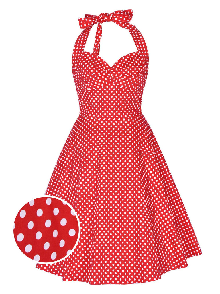 1950s Polka Dot Halter Swing Dress