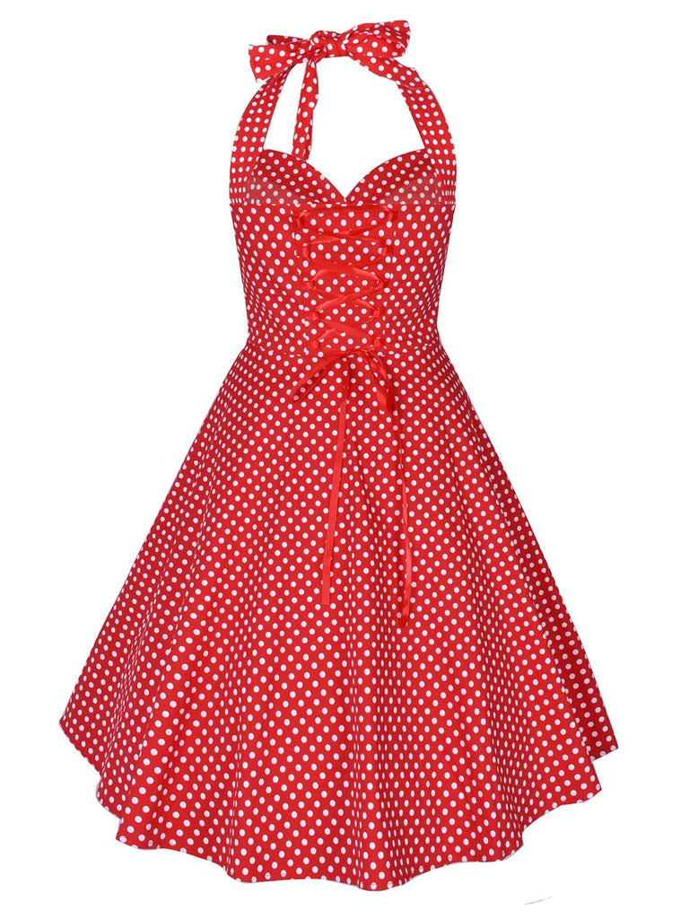 1950s Polka Dot Halter Swing Dress