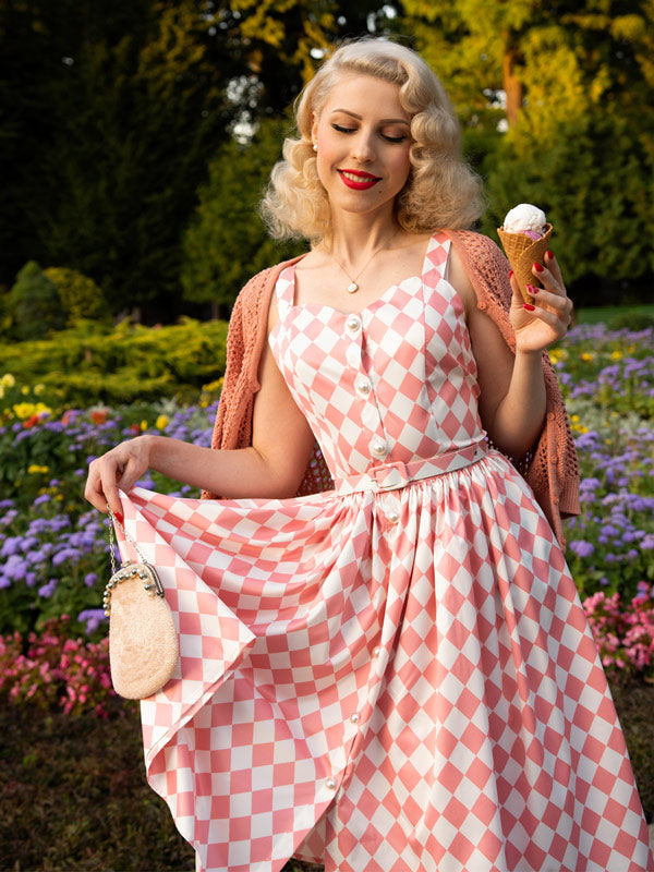 Pink 1950s Diamond Grid Swing Dress