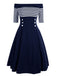 Navy 1950s Off Shoulder Swing Dress