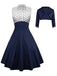 2PCS Navy 1950s Polka Dot Swing Dress