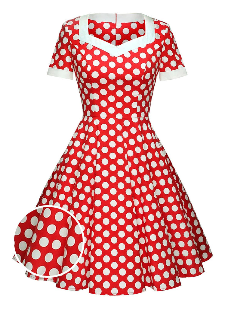Red 1950s Polka Dot Swing Dress