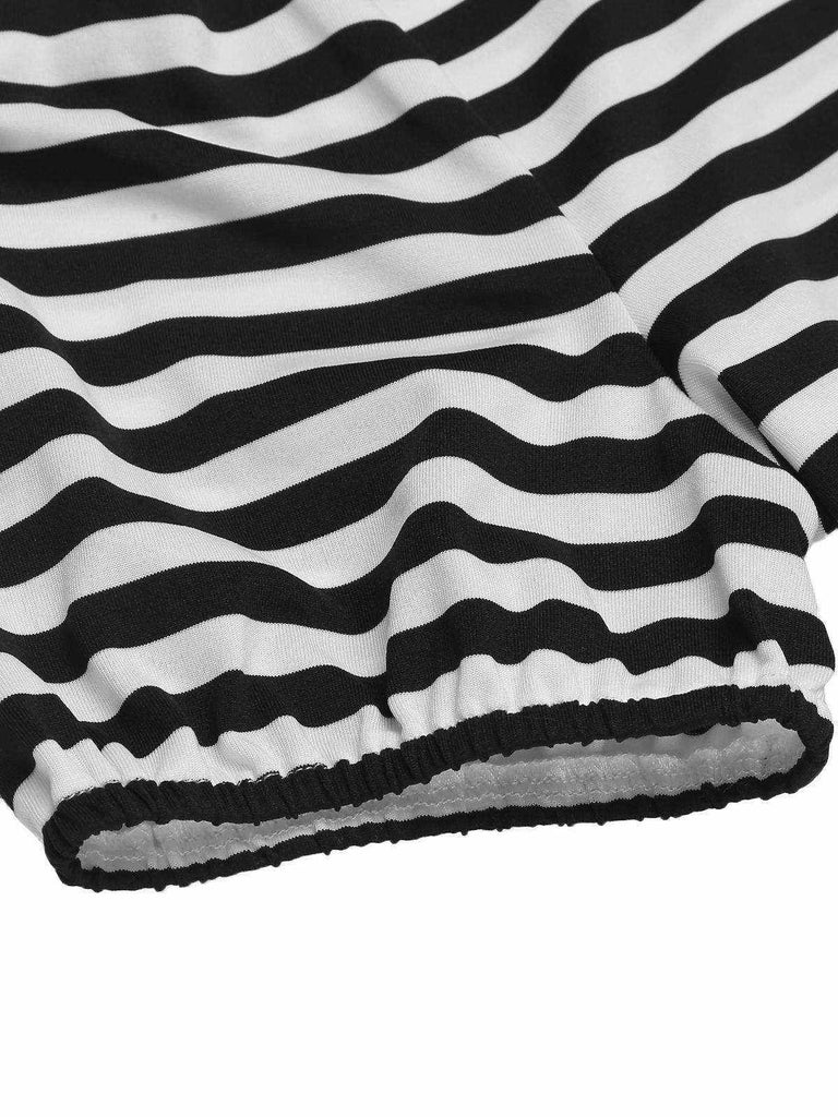 1950s Stripe Lapel Bow Knit Top