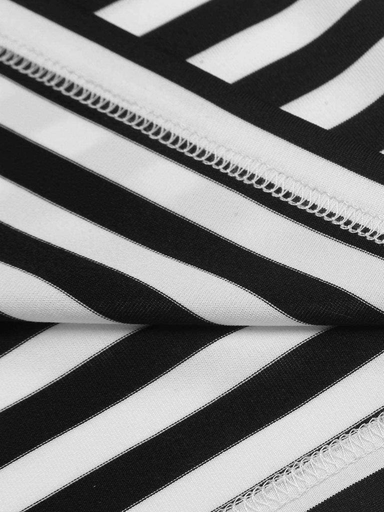 1950s Stripe Lapel Bow Knit Top