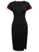 Black 1960s Button Slit Bodycon Dress