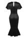 Black 1960s Patchwork Fishtail Bodycon Dress